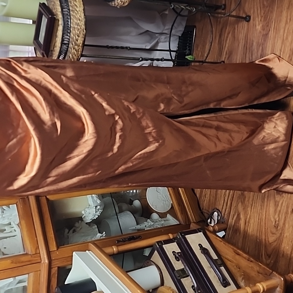 BIRDY GREY | Lydia Rust Copper Satin Cowl Neck Bridesmaid Maxi Dress | L - Picture 4 of 16